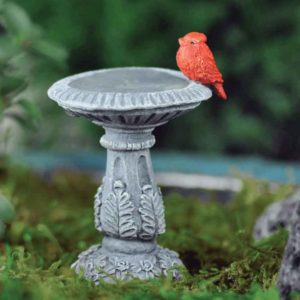 Miniature Cardinal Bird Bath with Stake