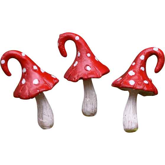 Set of 3 Mini Red Curl Top Mushroom Stakes