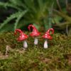 Set of 3 Mini Red Curl Top Mushroom Stakes