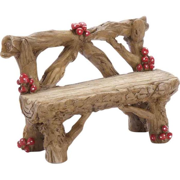 Mini Wooden Bench with Mushrooms Statue
