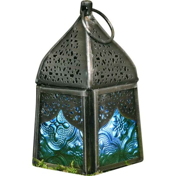 Blue Curtain Glass Tealight Lantern