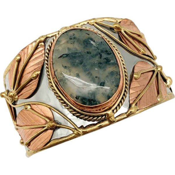 Mixed Metal Moss Agate Cuff Bracelet