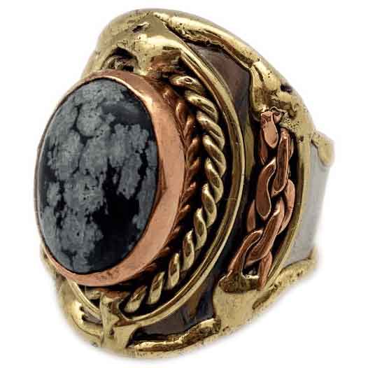 Snowflake Obsidian Medieval Ring