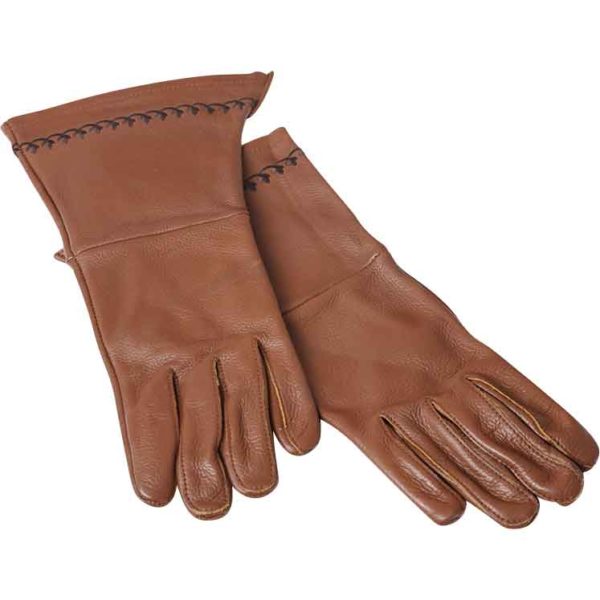 Brown Embroidered Leather Gloves