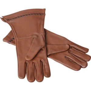 Brown Embroidered Leather Gloves