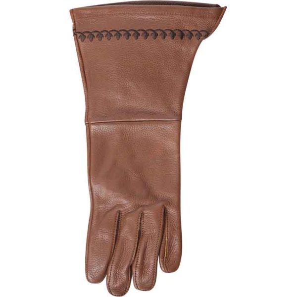 Brown Embroidered Leather Gloves