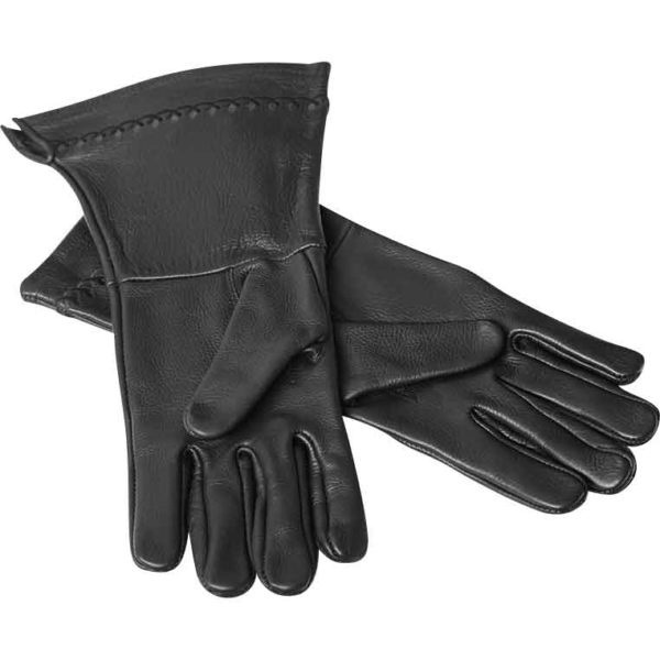 Black Embroidered Leather Gloves