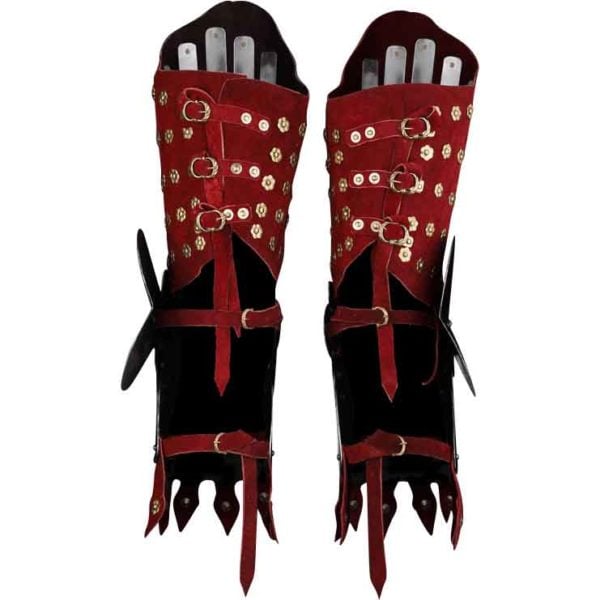 Red Leather and Steel Leg Guards