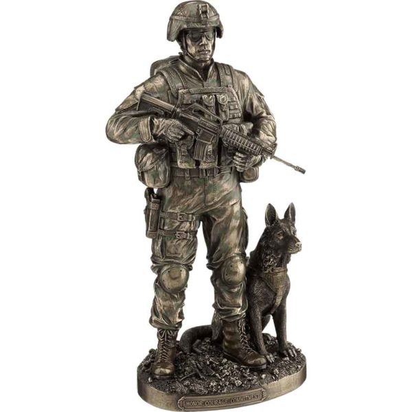 Bronze US Army Soldier with Dog Statue