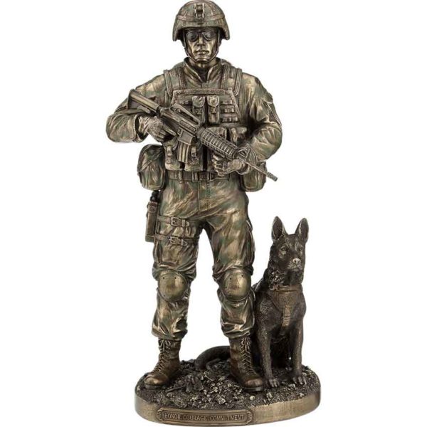 Bronze US Army Soldier with Dog Statue