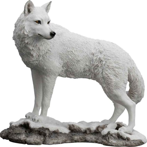 White Wolf on Snowy Ground Statue