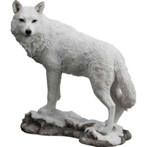 White Wolf on Snowy Ground Statue