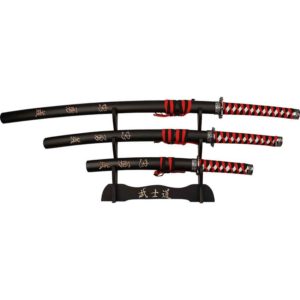 Inscribed Black and Red Sword Set