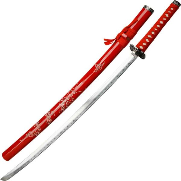 Red Carved Dragon Sword Set