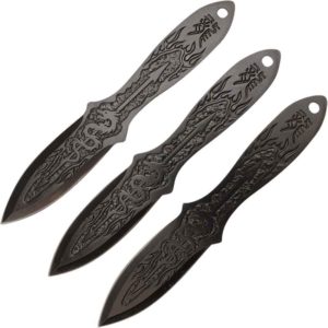 9 Inch Set of 3 Black Dragon Throwing Knives