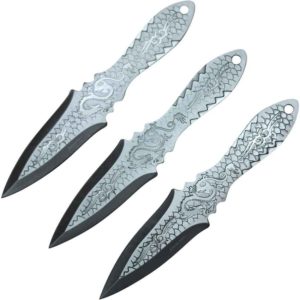Set of 3 Silver Dragon Scale Throwing Knives
