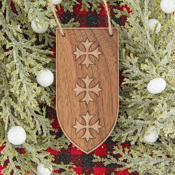 Medieval Cross Banner Wooden Christmas Ornament