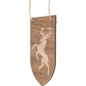 Heraldic Deer Banner Wooden Christmas Ornament