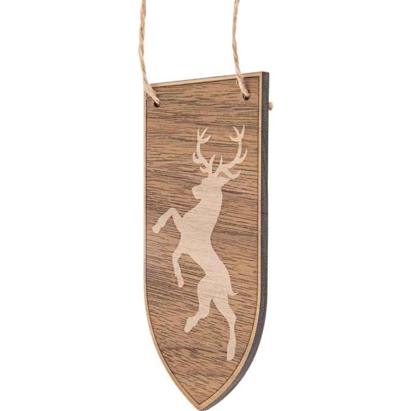 Heraldic Deer Banner Wooden Christmas Ornament