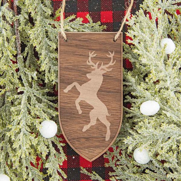 Heraldic Deer Banner Wooden Christmas Ornament