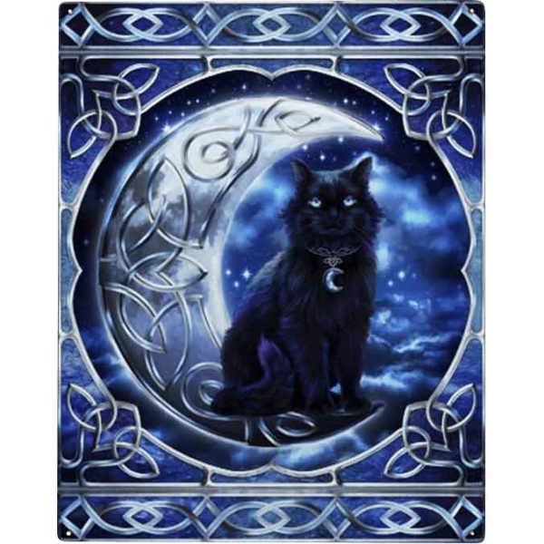 Midnight Moon and Cat Metal Sign