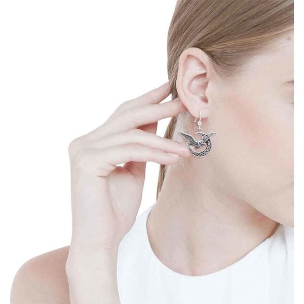 Silver Celtic Owl on Moon Earrings