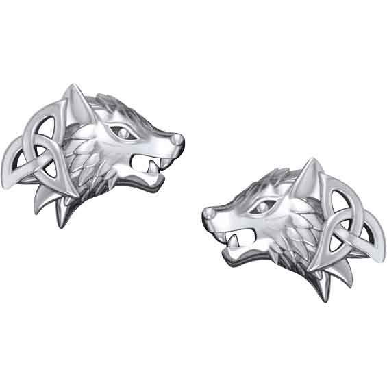 Silver Celtic Wolves Post Earrings