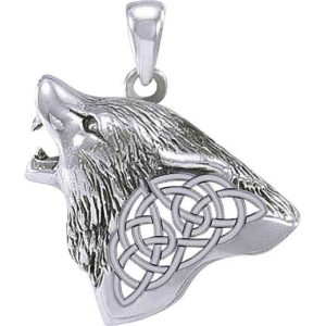 Silver Celtic Wolf Head Pendant