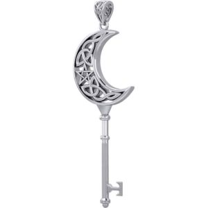 Silver Crescent Moon Key Pendant
