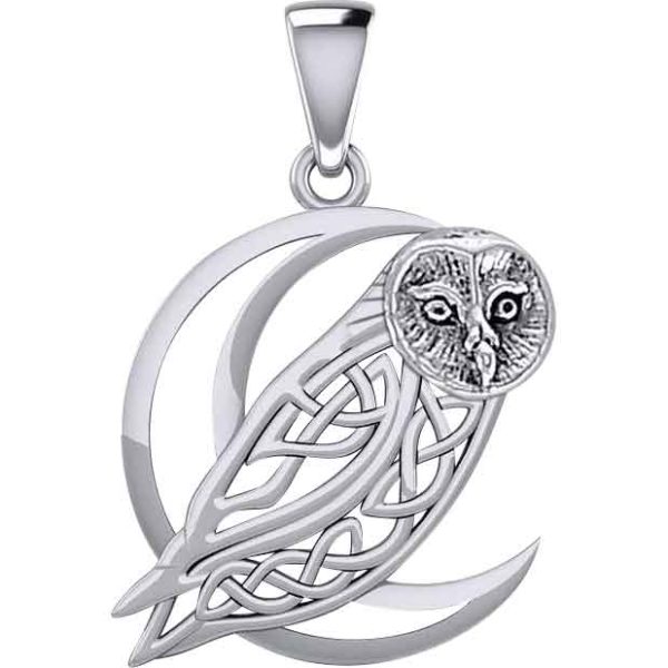 Silver Celtic Owl on Moon Pendant