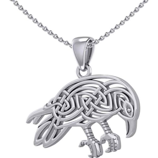 Silver Mythical Raven Knotwork Pendant