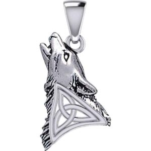 Silver Celtic Howling Wolf Pendant