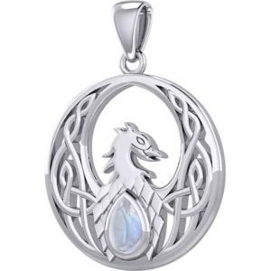 Silver Celtic Phoenix with Gemstone Pendant