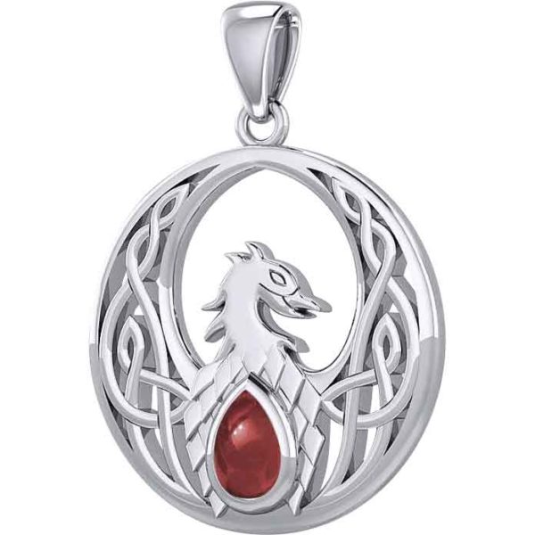 Silver Celtic Phoenix with Gemstone Pendant