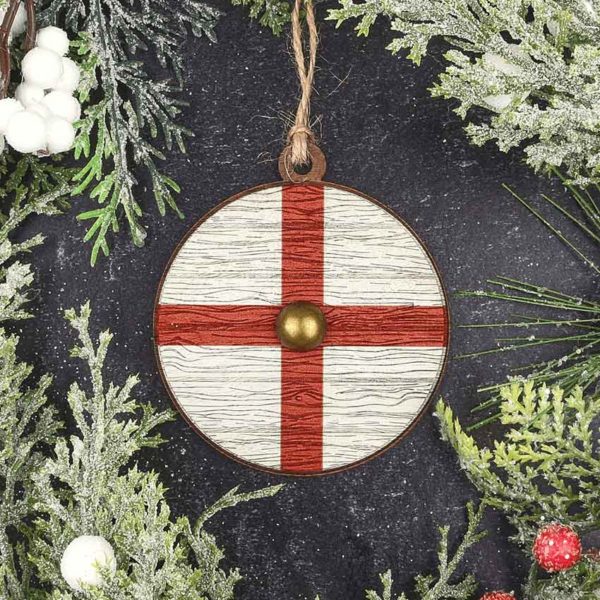 Crusader Cross Wooden Shield Christmas Ornament