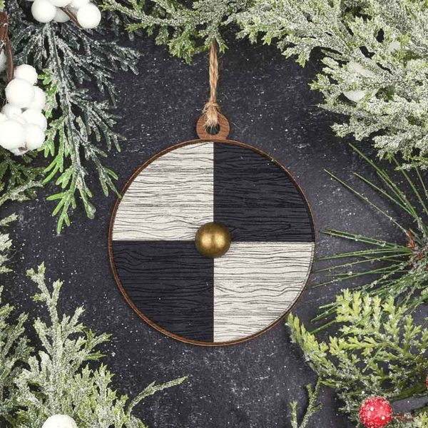 Black and White Viking Shield Christmas Ornament