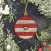 Red and White Striped Viking Shield Christmas Ornament