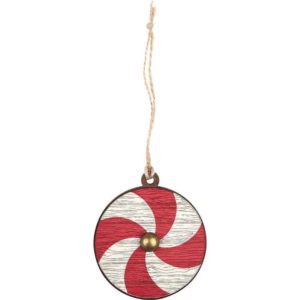 Red and White Spiral Viking Shield Christmas Ornament