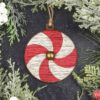 Red and White Spiral Viking Shield Christmas Ornament