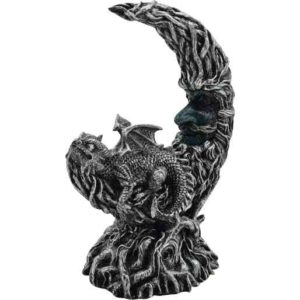 Silver Dragon on Crescent Moon Statue