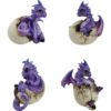Set of 4 Hatching Purple Dragon Statues