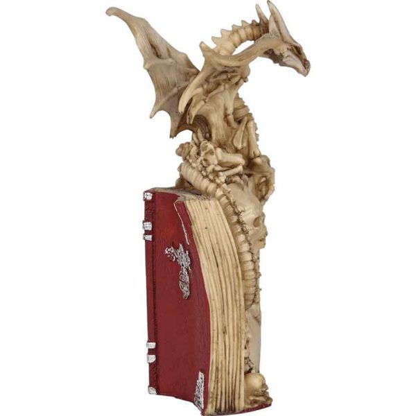 Skeletal Dragon on Skull Book Statue