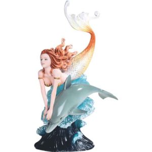 Mermaid Swimming with Dolphin Statue