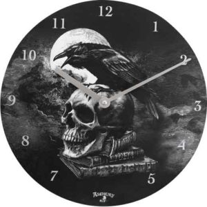 Poetic Skull and Raven Clock