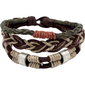 Green and Brown Leather Jute Viking Bracelet Set