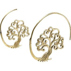 Golden Tree of Life Open Hoop Earrings