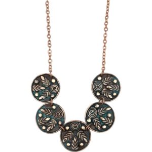 Teal Patina Leaf and Spiral Fantasy Necklace