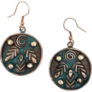 Teal Patina Leaf and Spiral Fantasy Earrings