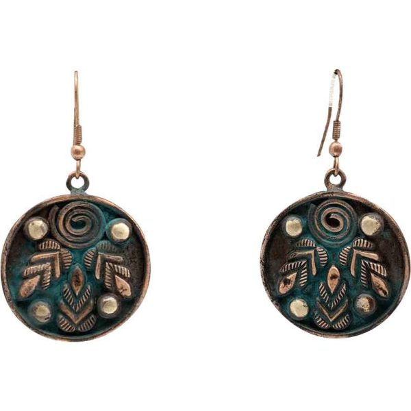 Teal Patina Leaf and Spiral Fantasy Earrings