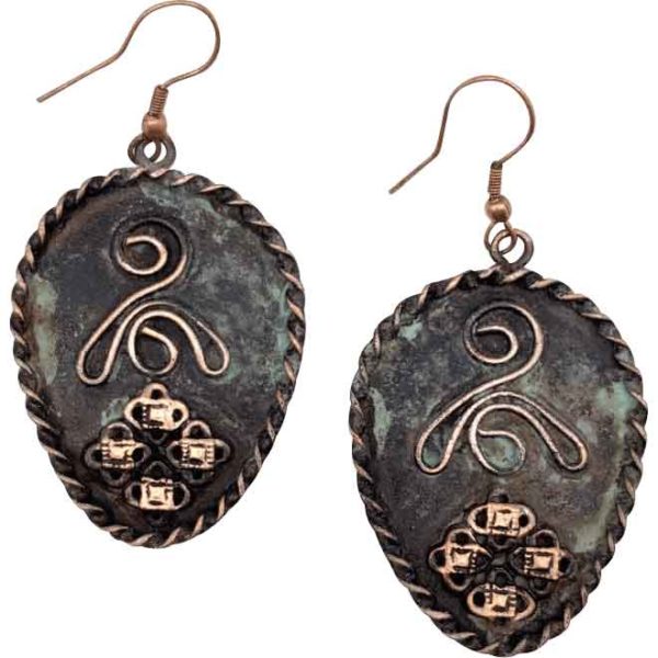 Patina Filigree and Wave Medieval Earrings